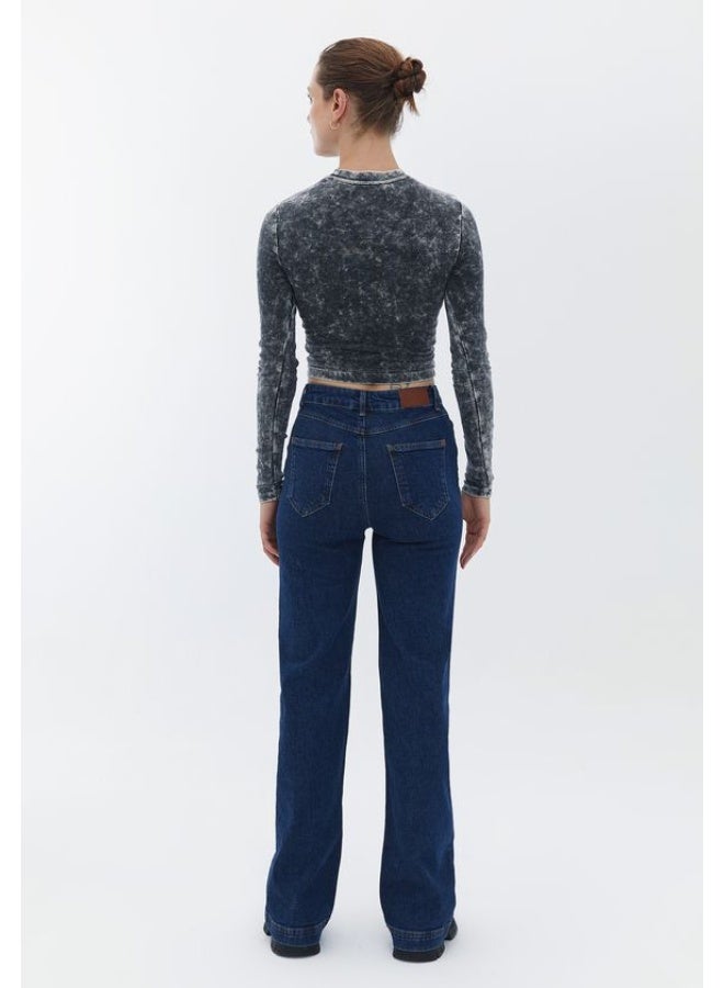 OXXO High Rise Wide Leg Denim Pants-DARK DENIM - Image 4